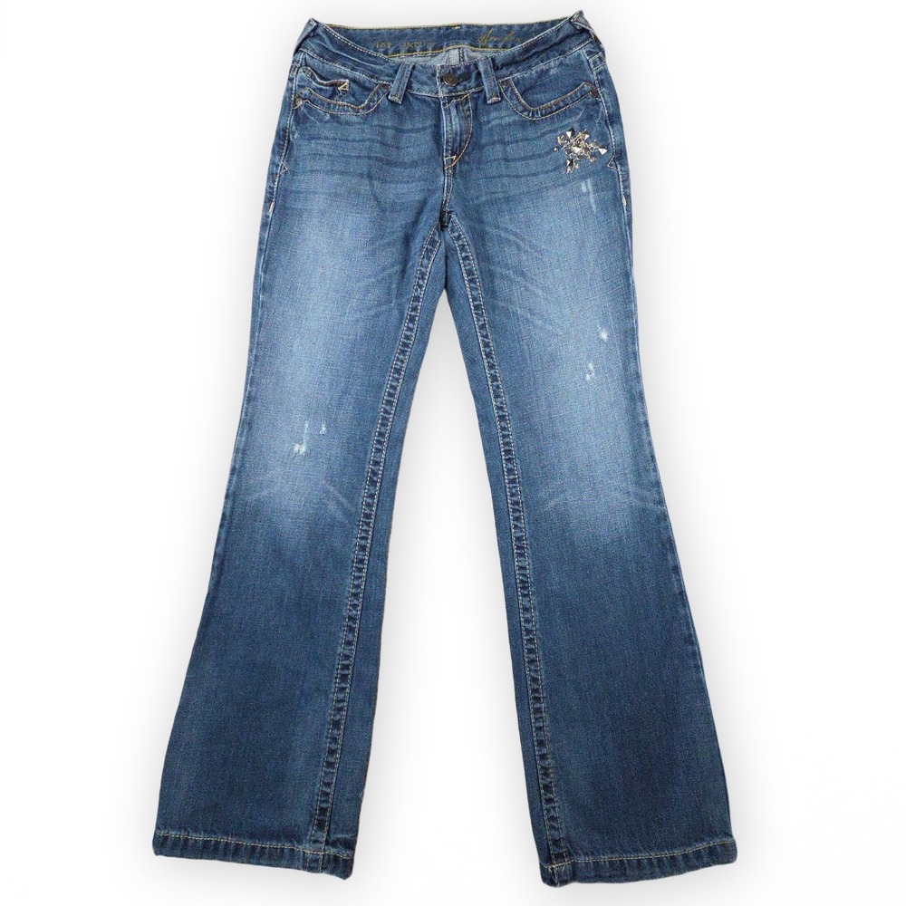 Ariat Amber Jeans Womens 28 Blue Studded Distressed Bootcut Denim Western Rodeo